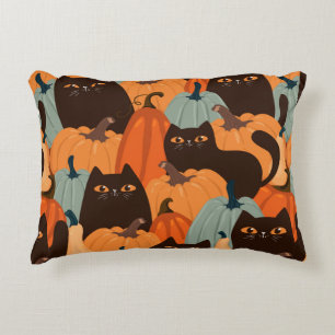 Cute seamless pattern with black cats and pumpkins decorative cushion