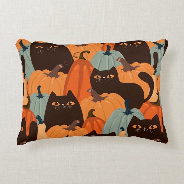 Cute seamless pattern with black cats and pumpkins decorative cushion (Front)