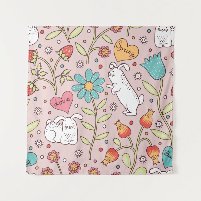 Cute seamless pattern with bunnies tapestry (Front)