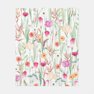 Cute seamless pattern with different wild flowers. fleece blanket