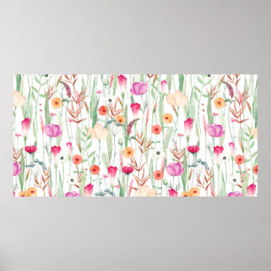 Cute seamless pattern with different wild flowers. poster