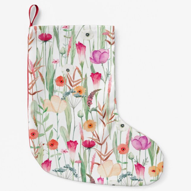 Cute seamless pattern with different wild flowers. small christmas stocking (Front)