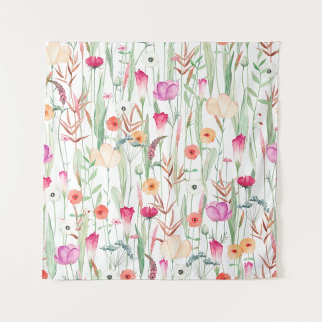 Cute seamless pattern with different wild flowers. tapestry (Front)
