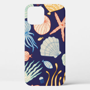 Cute seamless pattern with jellyfish, shells, fish iPhone 12 case