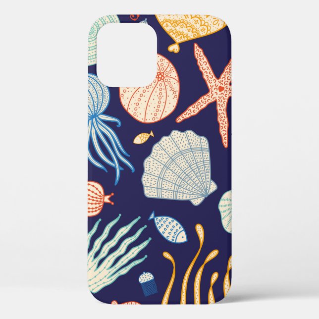 Cute seamless pattern with jellyfish, shells, fish Case-Mate iPhone case (Back)