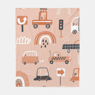 Cute seamless pattern with toy cars. Cartoon cars, Fleece Blanket