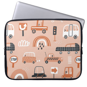 Cute seamless pattern with toy cars. Cartoon cars, Laptop Sleeve