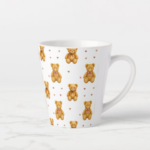 Cute Seamless Teddy Bear and Hearts Pattern Latte Mug