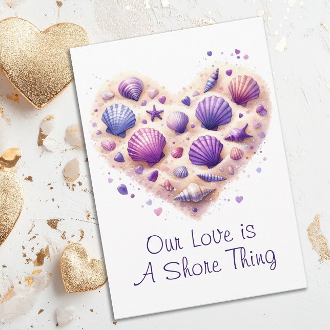 Cute Seashell Heart Beach Love Valentine's Day Holiday Card (A Shore Thing Beach Lovers Summer Beach Seashells Heart Valentine's Day Card)