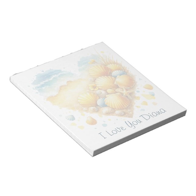 Cute Seashell Heart Beach Love Valentine's Day Notepad (Angled)