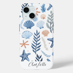 Cute Seashell Starfish Personalised Name iPhone 15 Case
