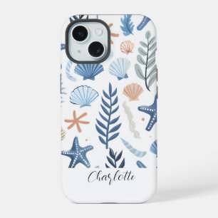 Cute Seashell Starfish Personalised Name iPhone 15 Case