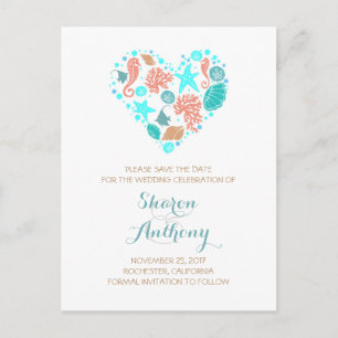 cute seashells heart beach wedding save the date announcement postcard