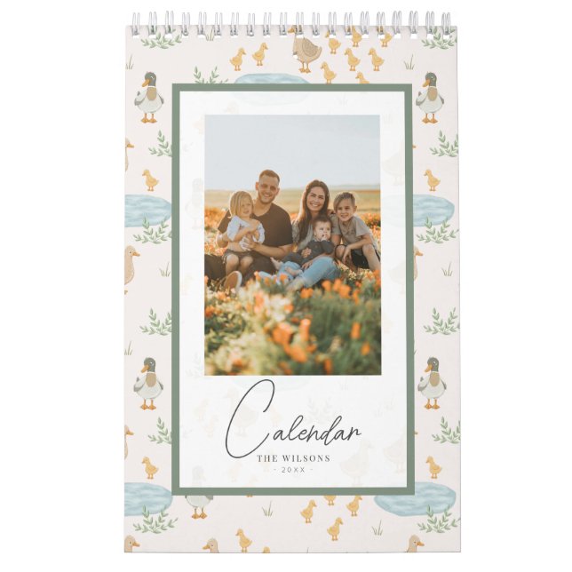 Cute Seasonal Animal Pattern Family Photo Calendar (Cover)