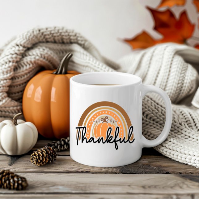 Cute Seasonal Fall Boho Pumpkin Thankful Coffee Mug (Creator Uploaded)