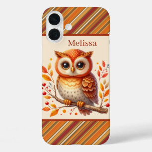 Cute Seasonal owl add name iPhone 16 Plus Case