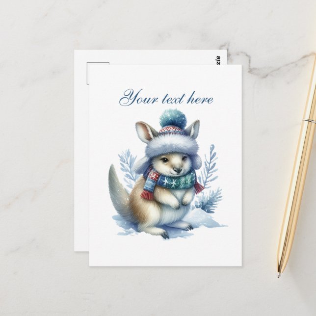 Cute Seasonal Winter kangaroo add text  Postcard (Front/Back In Situ)