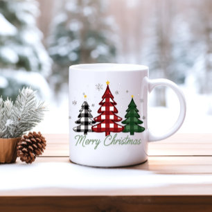 Cute Seasonal Winter Merry Christmas Gingham Tree Coffee Mug