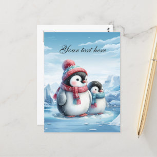Cute Seasonal Winter penguin add text Postcard