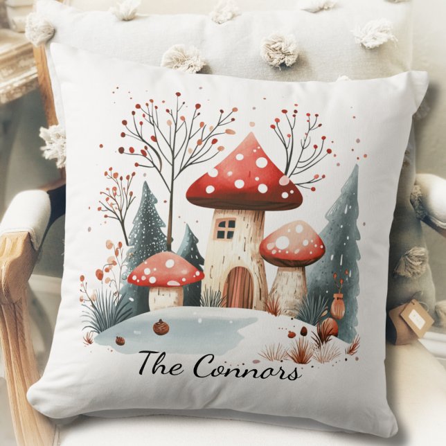 Cute Seasonal Winter Woodland Mushrooms Family Cushion (Creator Uploaded)