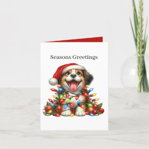 Cute Seasons greetings puppy customisable Holiday Card