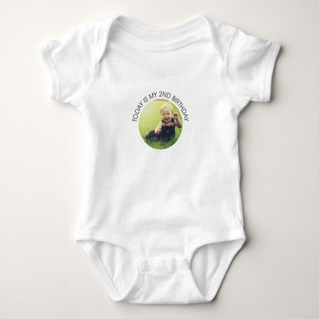 Cute Second Birthday Toddler Party Custom Photo Baby Bodysuit (Front)