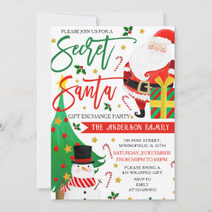 Cute Secret Santa Christmas Invitations Watercolor