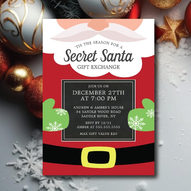 Cute Secret Santa Gift Exchange Christmas Party Invitation (Creator Uploaded)