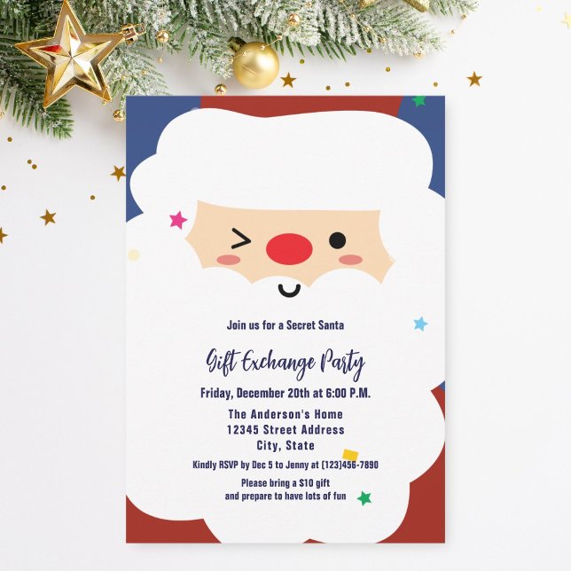 Cute Secret Santa Gift Exchange Christmas Party Invitation (Creator Uploaded)