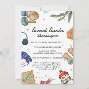 Cute Secret Santa Gift Exchange Christmas Party Invitation