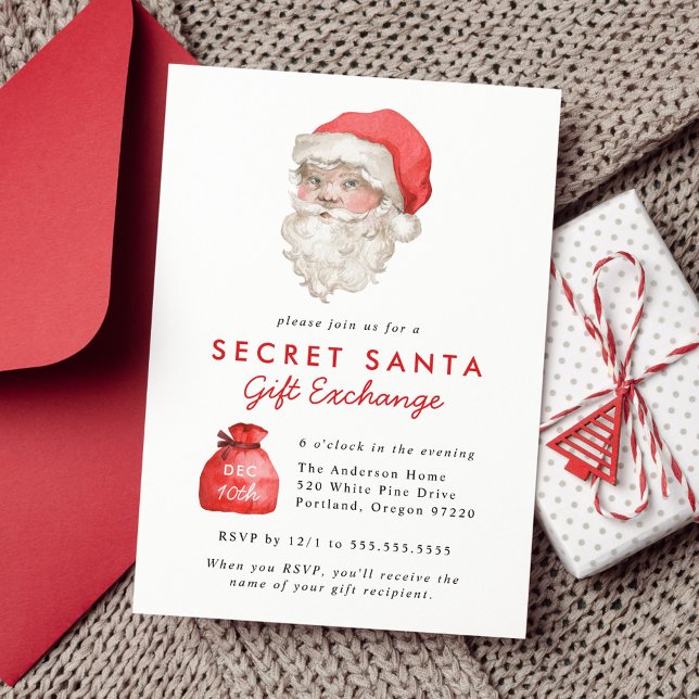 Cute Secret Santa Gift Exchange Holiday Party Invitation (Creator Uploaded)