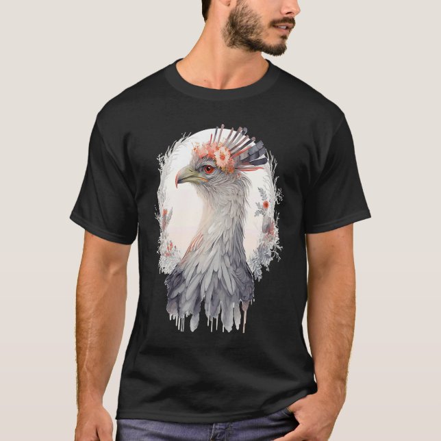 Cute Secretary Bird Flower Crown Floral Exotic Bir T-Shirt (Front)
