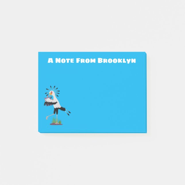 Cute secretary bird writing notes cartoon (Front)