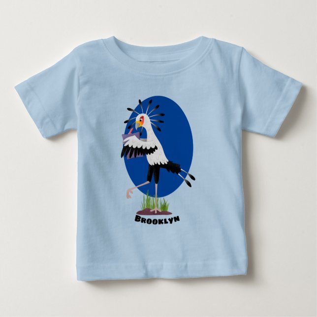 Cute secretary bird writing notes cartoon baby T-Shirt (Front)