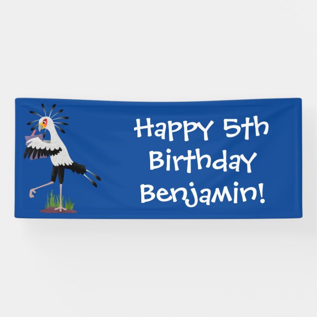 Cute secretary bird writing notes cartoon  banner (Horizontal)