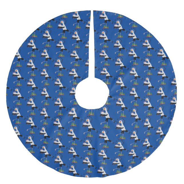 Cute secretary bird writing notes cartoon brushed polyester tree skirt (Front)