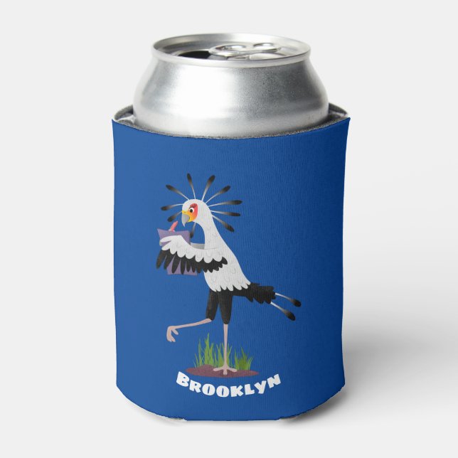 Cute secretary bird writing notes cartoon can cooler (Can Front)