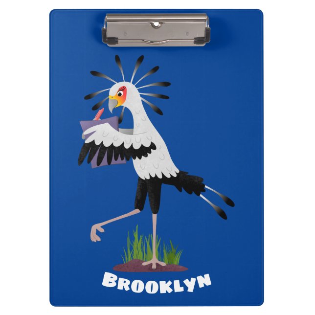 Cute secretary bird writing notes cartoon clipboard (Front)