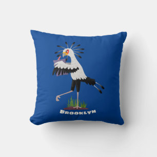 Cute secretary bird writing notes cartoon cushion