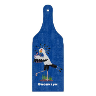 Cute secretary bird writing notes cartoon cutting board