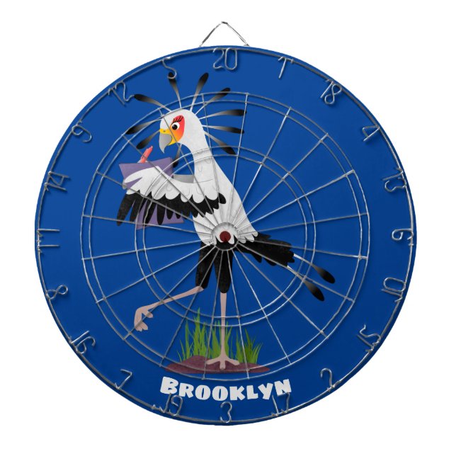 Cute secretary bird writing notes cartoon dartboard (Front)