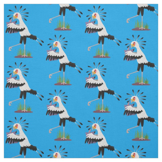 Cute secretary bird writing notes cartoon  fabric (Swatch)