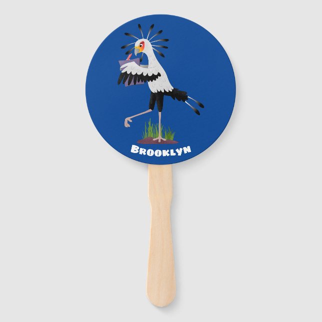 Cute secretary bird writing notes cartoon hand fan (Front)