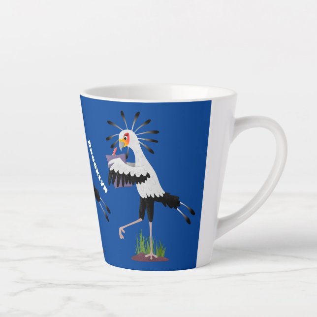 Cute secretary bird writing notes cartoon latte mug (Right)