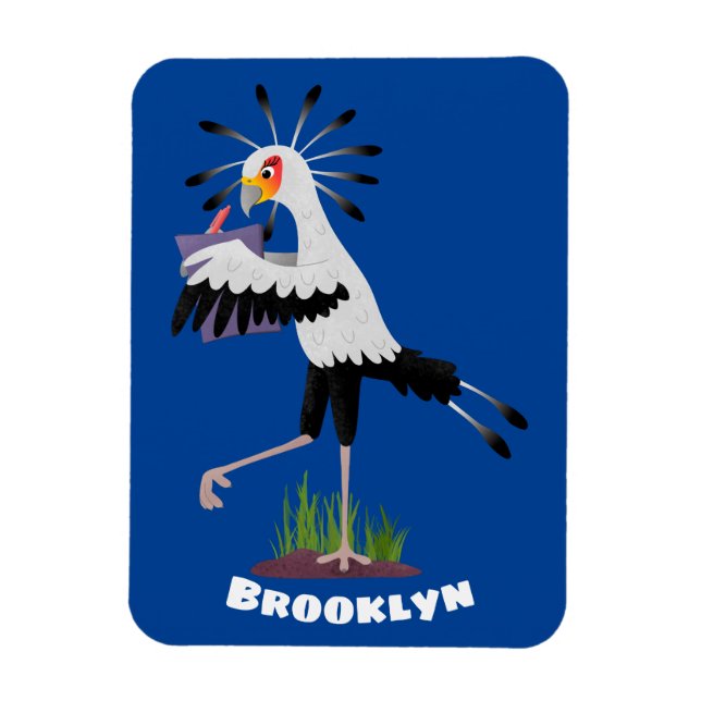Cute secretary bird writing notes cartoon magnet (Vertical)