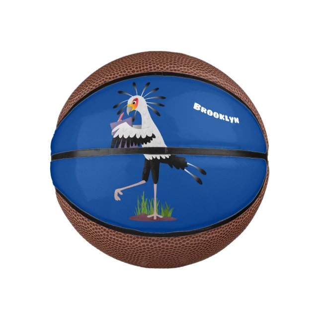 Cute secretary bird writing notes cartoon mini basketball (Front)