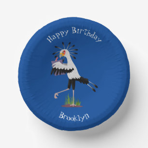 Cute secretary bird writing notes cartoon  paper plate