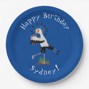 Cute secretary bird writing notes cartoon  paper plate