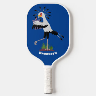 Cute secretary bird writing notes cartoon pickleball paddle