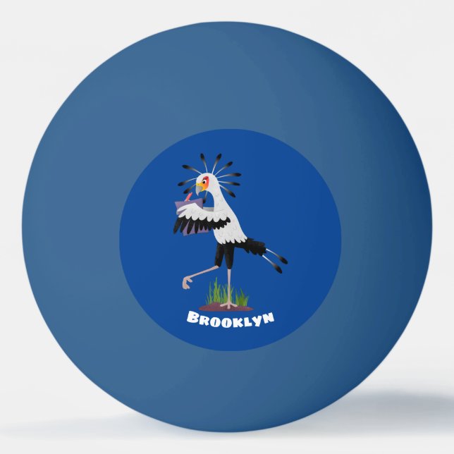 Cute secretary bird writing notes cartoon ping pong ball (Front)